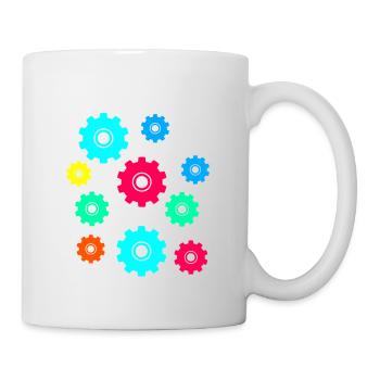 Zahnrad, Zahnräder, Räder, bunt - Tasse - Weiß - Rechts