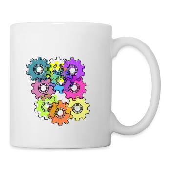 Zahnrad, Zahnräder, Räder, bunt - Tasse - Weiß - Rechts