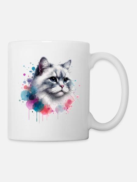 Aquarell Katzenkopf - Tasse - Weiß