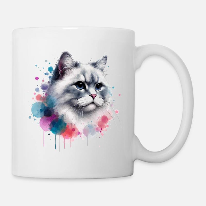 Aquarell Katzenkopf - Tasse - Weiß