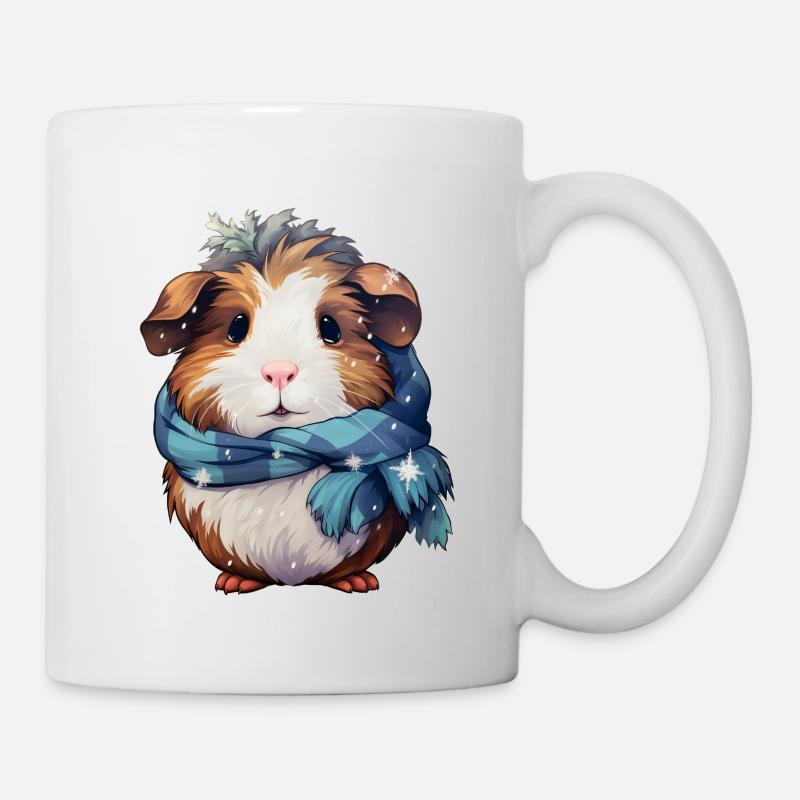 Meerschweinchen mit Schal - Tasse - Weiß