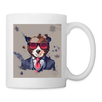 Bär mit Sonnenbrille, Krawatte und Anzug - Tasse - Weiß - Rechts
