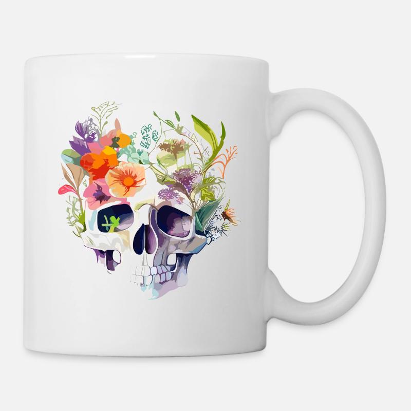 Human Skull and Flowers 11 - Mug - white