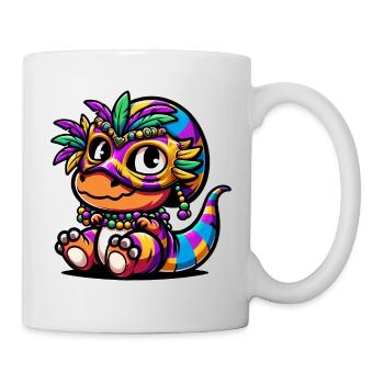 Mardi Gras Dino T-Rex: Karnevalsmaske und Perlen - Tasse - Weiß - Rechts