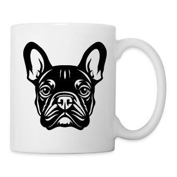 Französische Bulldogge Hund Kopf - Tasse - Weiß - Rechts