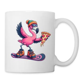Flamingo Snowboard Pizza Winter - Tasse - Weiß - Rechts