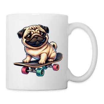 Skateboard Mops, Hund Skateboarder - Tasse - Weiß - Rechts