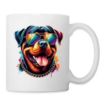 Rottweiler mignon portant des lunettes de soleil - Mug blanc - blanc - Droite
