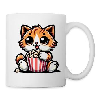 Kino Katze, Süßer Kater mit Popcorn - Tasse - Weiß - Rechts