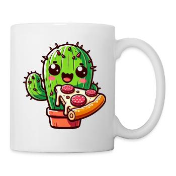 Cactus kawaii avec pizza, style bande dessinée - Mug blanc - blanc - Droite