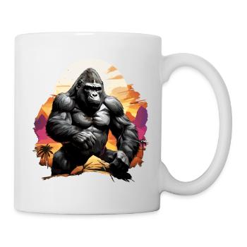 MAJESTISCHER GORILLA INMITTEN EINES FARBENFROHEN SONNENUNTERGANGS, RETRO - Tasse - Weiß - Rechts