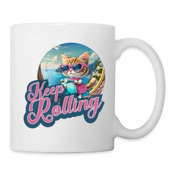 Chat Scooter Comic cat motorroller Continuez à rouler - Mug blanc - blanc - Droite