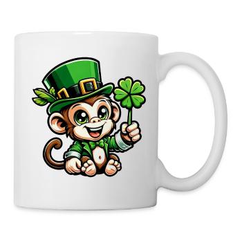 St. Patrick's Day Affe Schimpanse Kleeblatt Design - Tasse - Weiß - Rechts