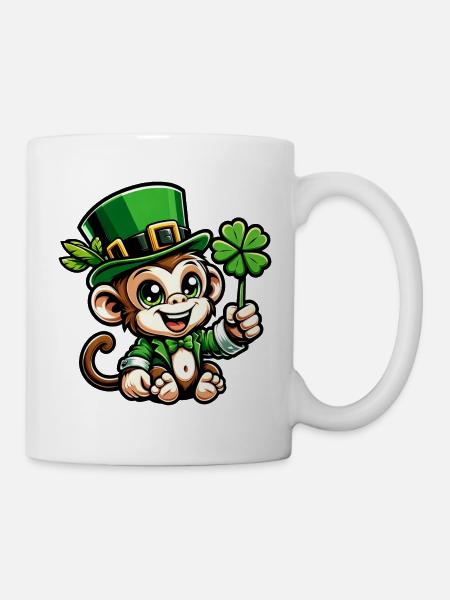 St. Patrick's Day Affe Schimpanse Kleeblatt Design - Tasse - Weiß