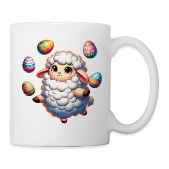 Buntes Osterei Jonglierendes Lamm Cartoon - Tasse - Weiß - Rechts