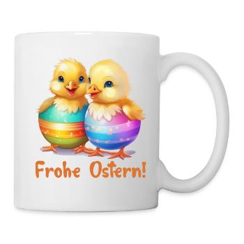 Frohe Ostern Osterei Küken Osterfest lustig süß - Tasse - Weiß - Rechts