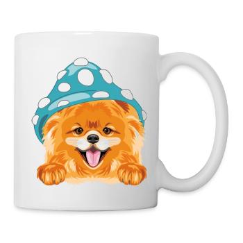 Cute smiling Pomeranian dog with blue amanita hat - Mug - white - Right
