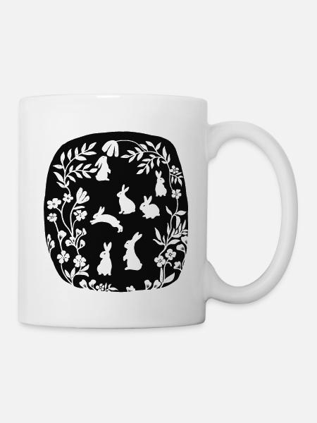 famille lapins en silhouette noir - Mug blanc - blanc