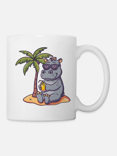 Nilpferd Insel Sommer Palme - Tasse - Weiß