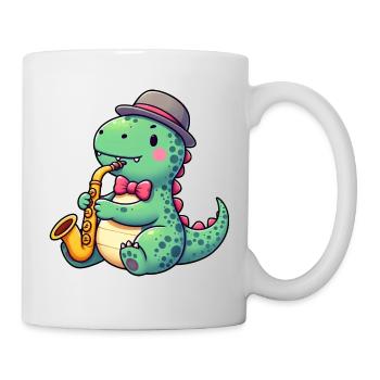 T-Rex Dino Saxofonist Jazz - Tasse - Weiß - Rechts
