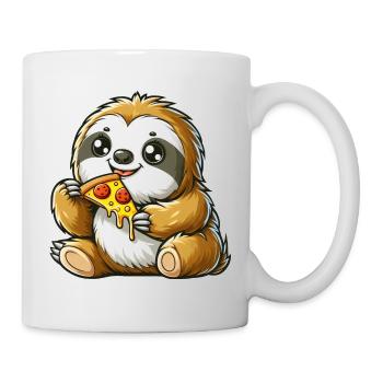 Cute Sloth Enjoys Pizza Cartoon - Mug - white - Right
