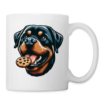 Rottweiler mit Hamburger und Keks - Tasse - Weiß - Rechts
