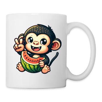 Chimpanzé à la pastèque et melon miel - Mug blanc - blanc - Droite