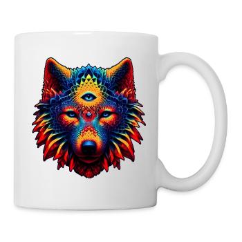 Fraktal Wolf Geist Tier Design Mystischer Wolf - Tasse - Weiß - Rechts