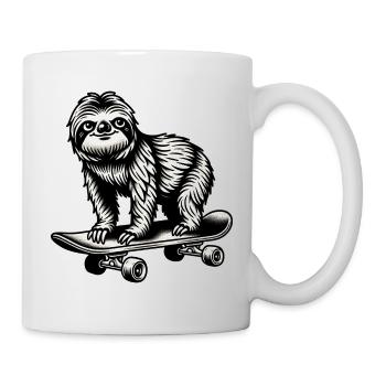 Faultier Skateboard Schwarz Weiß Tattoo Stil - Tasse - Weiß - Rechts