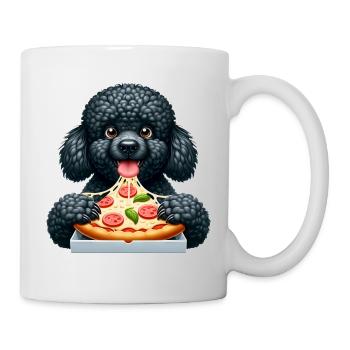 Schwarzer Pudel liebt Pizza lustiger Hund - Tasse - Weiß - Rechts