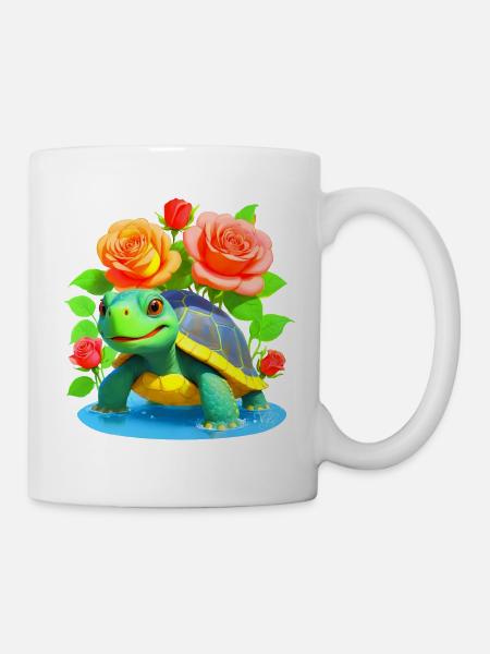 Schildkröte zwischen den Rosen - 2 - Tasse - Weiß