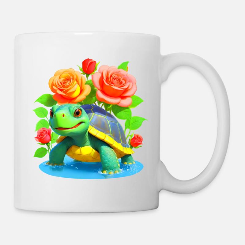 Schildkröte zwischen den Rosen - 2 - Tasse - Weiß
