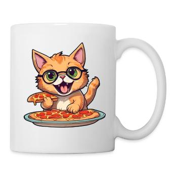 Le chat adore la pizza - Mug blanc - blanc - Droite
