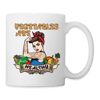Gemuse sind gesund Lustiger Retro Style - Tasse - Weiß - Rechts