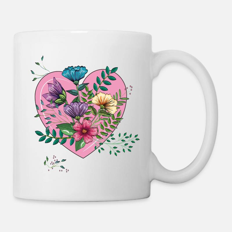 Herz mit Blüten, Danke - Tasse - Weiß