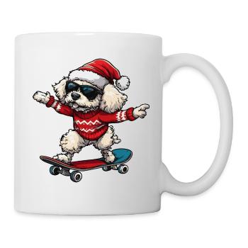 Pudel Hund Weihnachten Skateboard - Tasse - Weiß - Rechts
