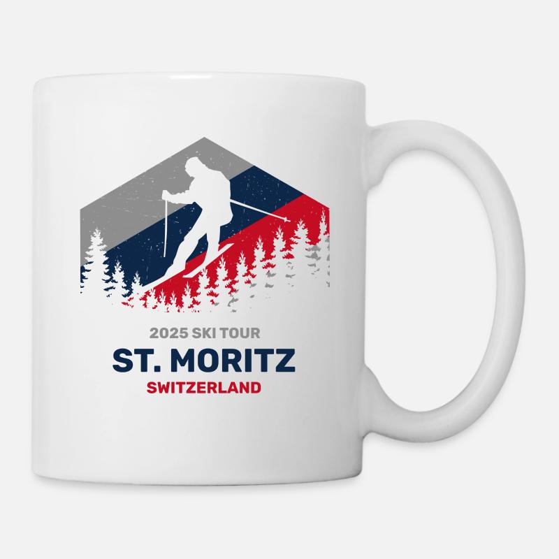 St. Moritz, Schweiz 2025 Skitourenbekleidung - Tasse - Weiß