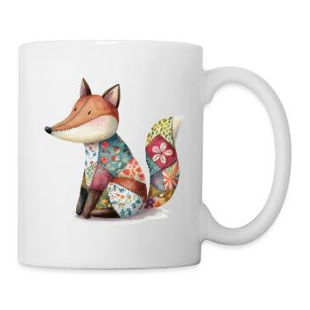 Bunter Patchwork Fuchs Aquarell Kunst - Tasse - Weiß - Rechts