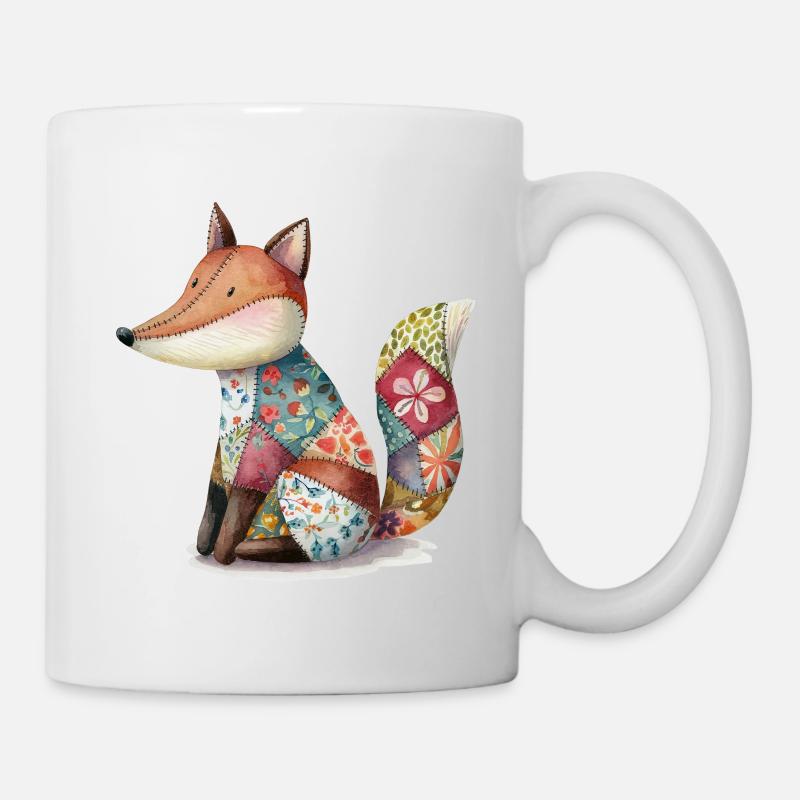 Patchwork coloré renard aquarelle art - Mug blanc - blanc