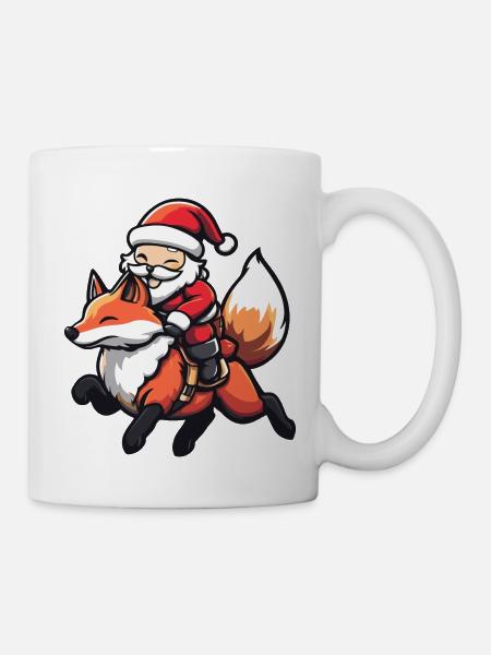 Fuchs Weihnachtsmann Cartoon - Tasse - Weiß