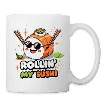 Rouler avec mes sushis - Design amusant - Mug blanc - blanc - Droite