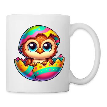 Süße Eule Osterei Cartoon Schlüpfen Bunt - Tasse - Weiß - Rechts