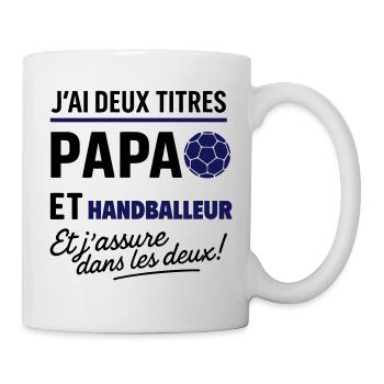 2 titres papa et handballeur Handball - Mug blanc - blanc - Droite