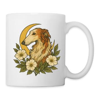 Elegant Borzoi Among Wild Blooms – Vintage Floral - Mug - white - Right