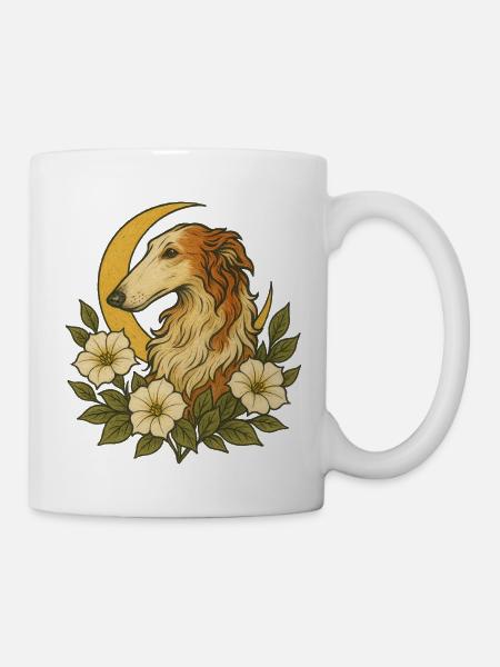 Barzoï élégant au milieu des fleurs sauvages – Vintage Floral - Mug blanc - blanc