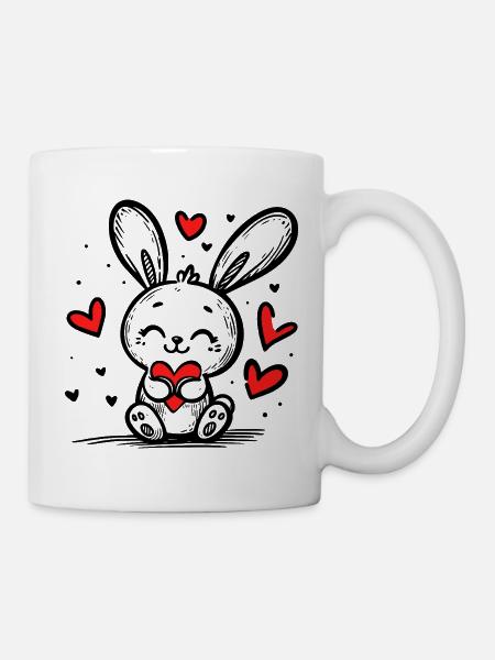 Lapin d’amour plein de cœurs - Mug blanc - blanc