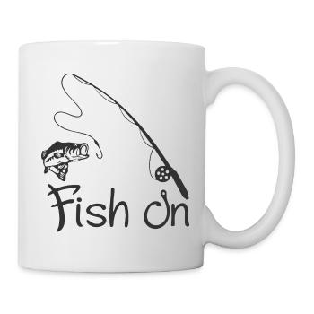 Fishing Hook and Fish Illustration on T-Shirt - Mug - white - Right