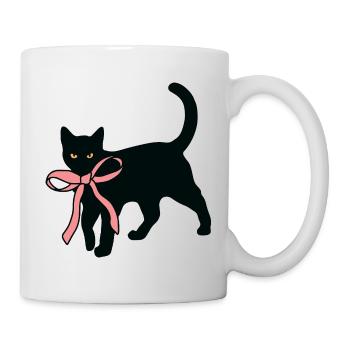 Schwarze Katze mit Fliege - Tasse - Weiß - Rechts