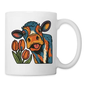 Artistic Dutch Cow and Tulips  - Mug - white - Right