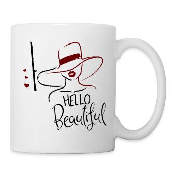 Hello Beautiful - Tasse - Weiß - Rechts